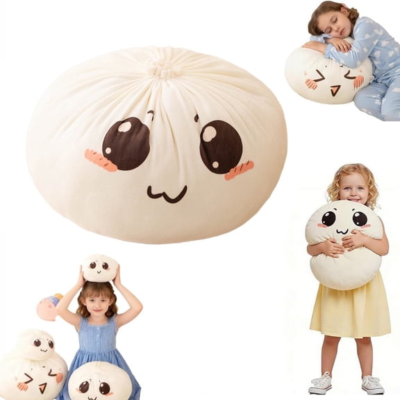 Dumpling Plush Pillow, Stuffed Bun Plush, Funny Food Plush Pillow, Large Squeeze Dough Ball Stuffed Bun Sensory Balls, Soft Decompression Doughs Bun Shape Throw Pillow Round Eyed Style, 8 Inch