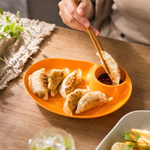 Dumpling Serving Plate with Built-in Sauce Compartment Divided Snack Dish for Kitchen Dining Table Appetizer Sushi Dessert Home Daily Use Party Supplies