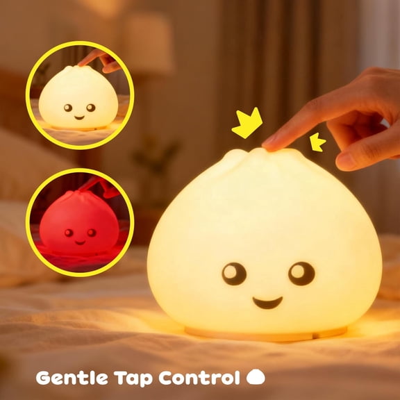 Dumpling Shaped Night Light Rechargeable, 16 Color Changing LED Touch Lamp, Portable Soft Silicone for Nursery or Bedroom, Cute Gift for Kids or Adults, Auto Shut-Off Timer