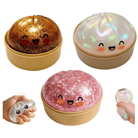 Dumpling Squeeze, 4 Inch Jumbo Dumpling Stress Ball, Squeeze Bun, Anxiety Relief Fidget, Soft Squeeze Decompression Dough for Adults - (A & B & E)