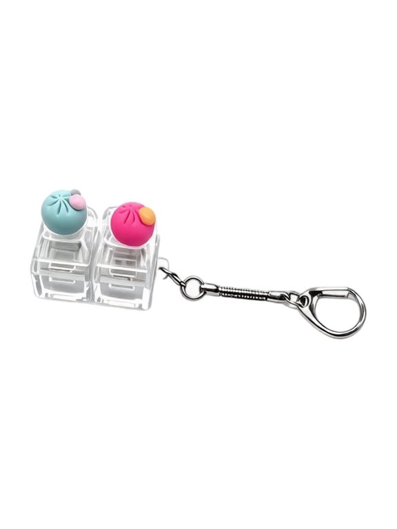 Dumpling Squeeze Keychain with Light Up Buttons and Sliding Lobster Clasp, Blue and Pink, for Backpack, Relaxation Toys