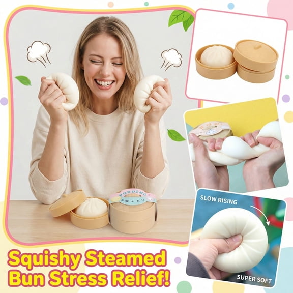 Dumpling Squeeze Toy with Mini Steamer – Soft Slow Rise Steamed Bun Stress Ball, Sensory Fidget Toy for Teens and Adults, Calming Hand Exercise for Relaxation 2PCS-Random Color