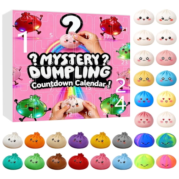 Dumpling Squish Surprise Box Advent Calendar - 24 Surprise Fidget Toys Set, Dumpling Squishies Strees Ball Countdown Calendar, Stress Relief Toys, Birthday Gifts Box