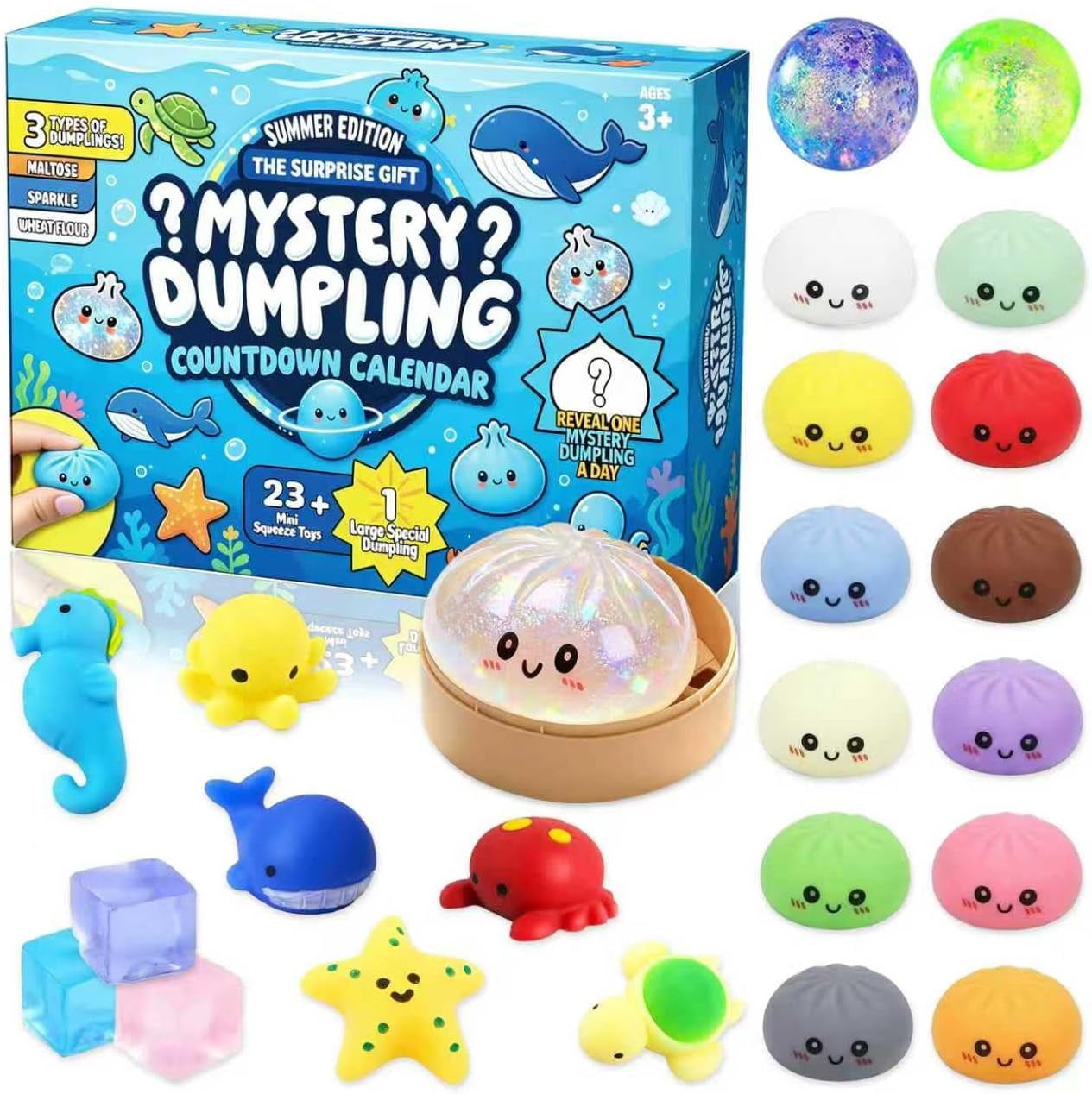 Dumpling Squishies, 2026 Squishies Dumpling Mystery Advent Countdown Calendar, 24 PCS Random Surprise Squishies, Stress Relief Sensory Fidget for Anxiety Relief Hand Relax, Birthday Gifts