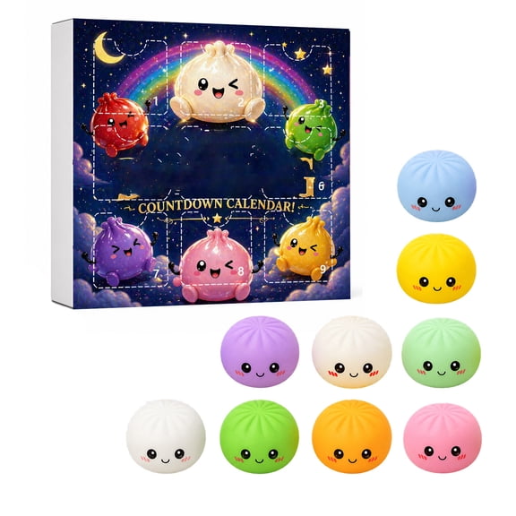 Dumpling Squishies Advent Calendar, 2026 Upgrade 9 PCS Dumpling Squishies Mystery Box,Colorful Squishies Dumplings Stress Balls Fidget Toys,Party Favors,Stretchy Desk Toys(9 PCS,#E)