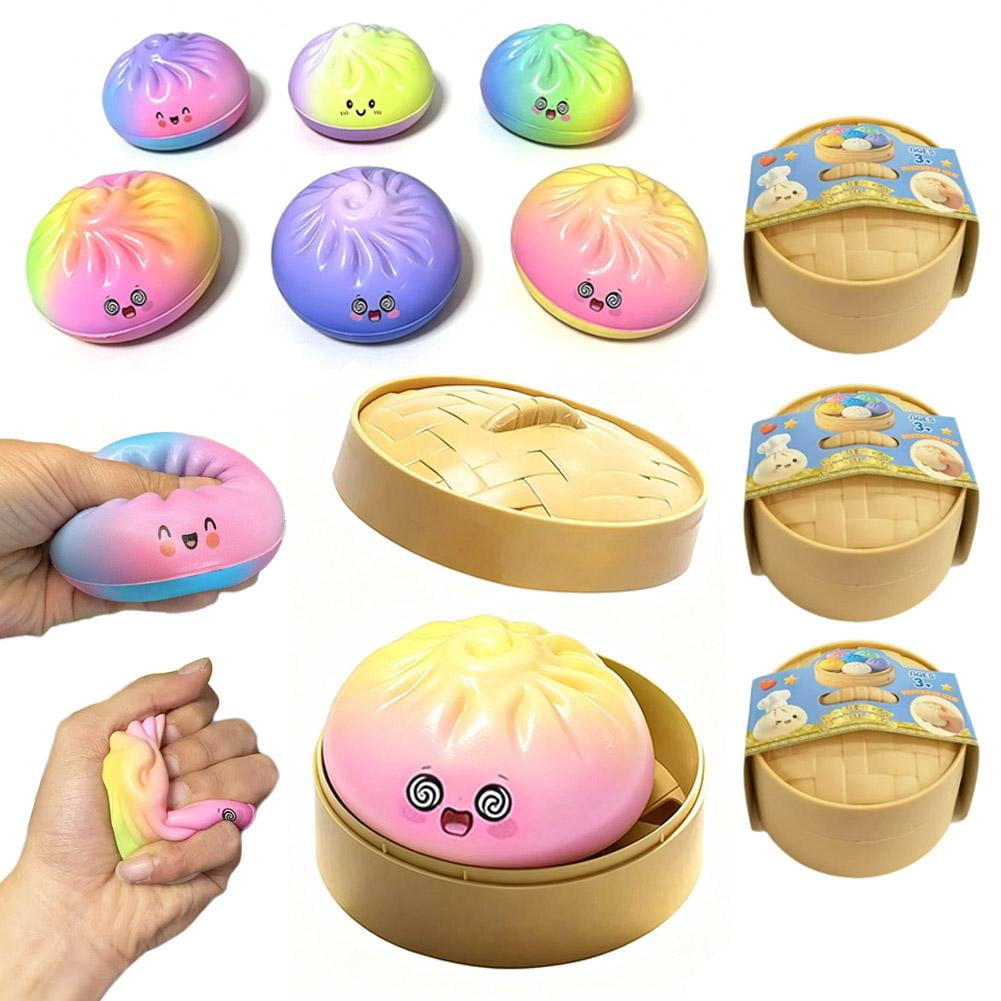 Dumpling Squishies, Colorful Dumplings Stress Balls Fidget Sensory Toy, Cute Steamed Bun Toy with Food Steamer, for Easter Basket Stuffers Party Favors