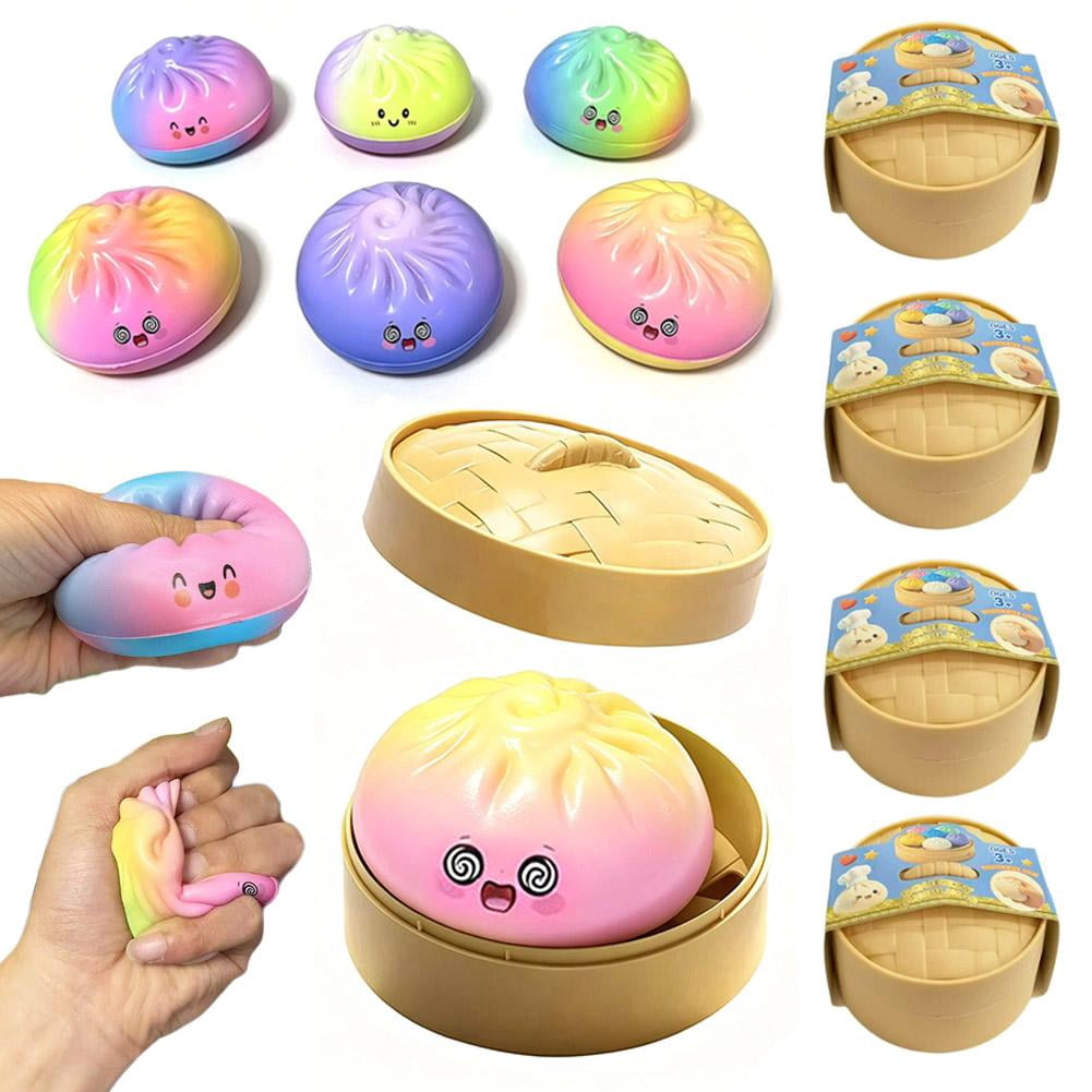 Dumpling Squishies, Colorful Dumplings Stress Balls Fidget Sensory Toy, Cute Steamed Bun Toy with Food Steamer, for Easter Basket Stuffers Party Favors