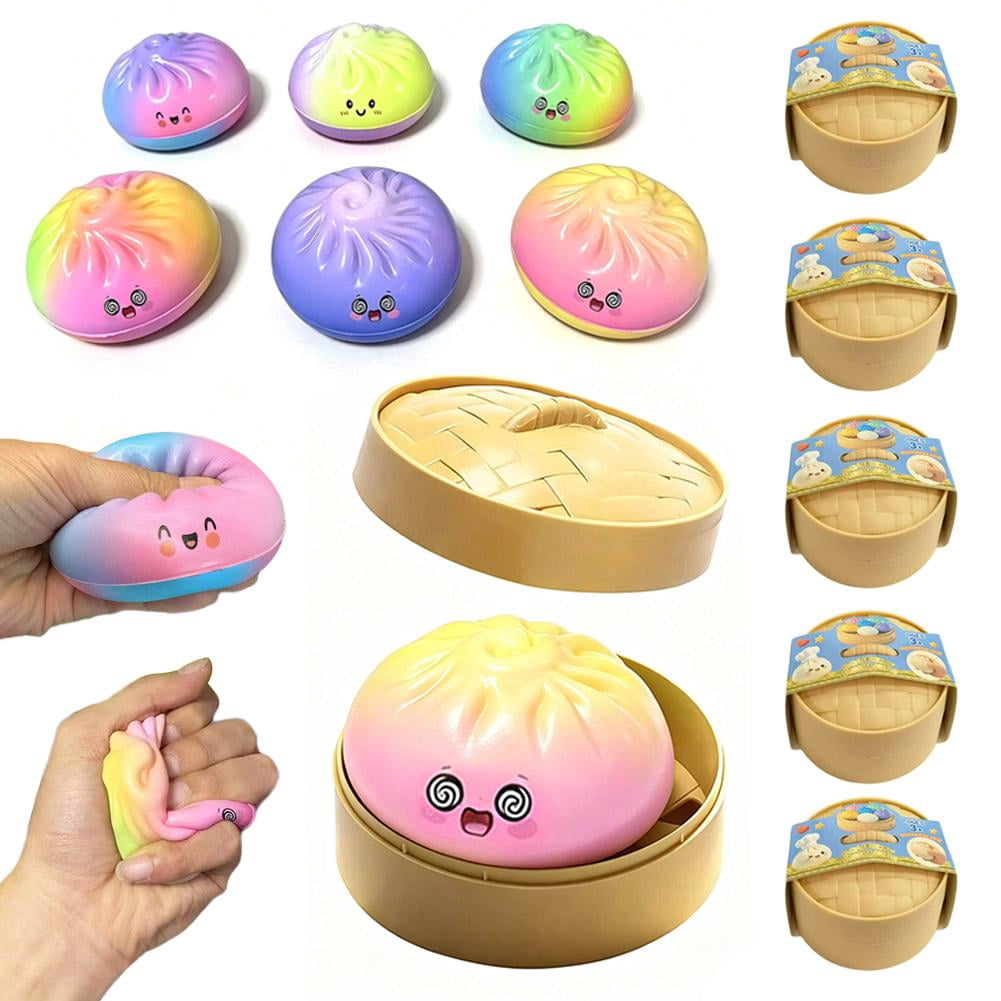 Dumpling Squishies, Colorful Dumplings Stress Balls Fidget Sensory Toy, Cute Steamed Bun Toy with Food Steamer, for Easter Basket Stuffers Party Favors