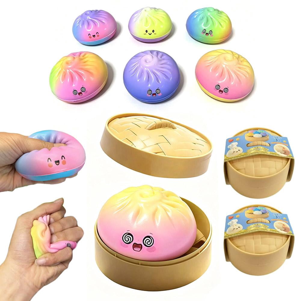 Dumpling Squishies, Colorful Dumplings Stress Balls Fidget Sensory Toy, Cute Steamed Bun Toy with Food Steamer, for Easter Basket Stuffers Party Favors