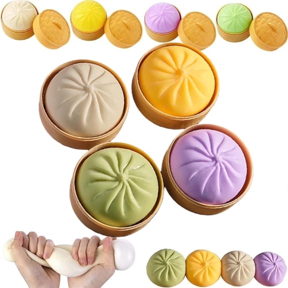 Dumpling Squishies,Giant Glitter Dumpling Box, Colorful Dumplings Mystery Stress Balls Fidget Sensory Squishy, Soft Squeeze Decompression Dough Gift (Set of 4)