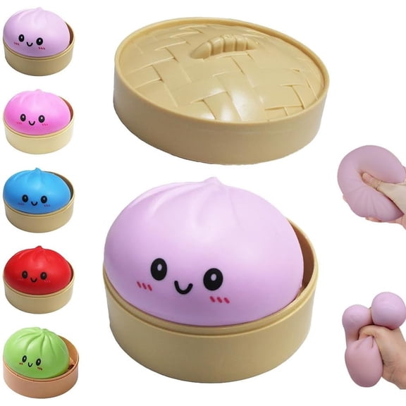 Dumpling Squishies , Giant Glitter Dumpling, Colorful Dumplings Stress Balls Fidget Sensory ,Squeeze Dough Ball Stress Relief Hand with Food Steamer Stretchy Desk (Purple)