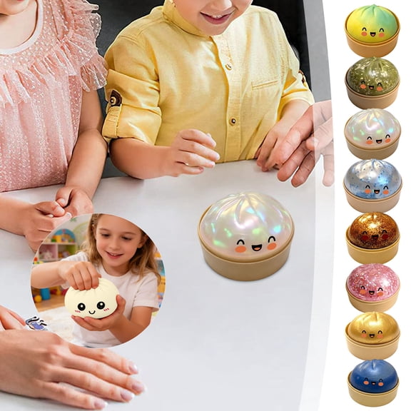 Dumpling Squishies, Giant Glitter Dumpling, Colorful Dumplings Stress Balls Fidget Sensory,Squeeze Dough Ball Stress Relief Hand with Food Steamer