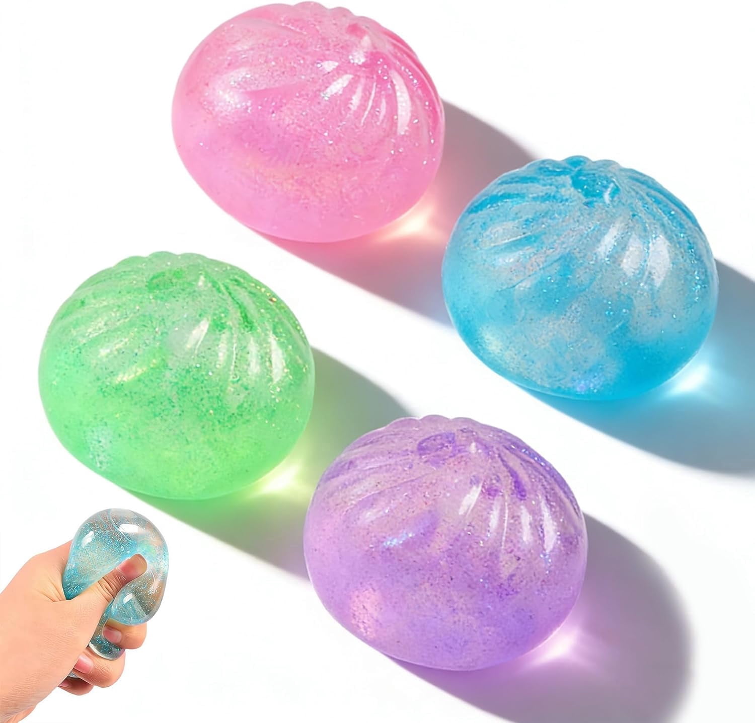 Dumplings Squishies Arc-en-ciel Pailletés – Jouet Sensoriel Anti-stress Avec Visage Et Cuiseur Vapeur – Idéal Pour Adulte Et Enfant – Cadeau Fun