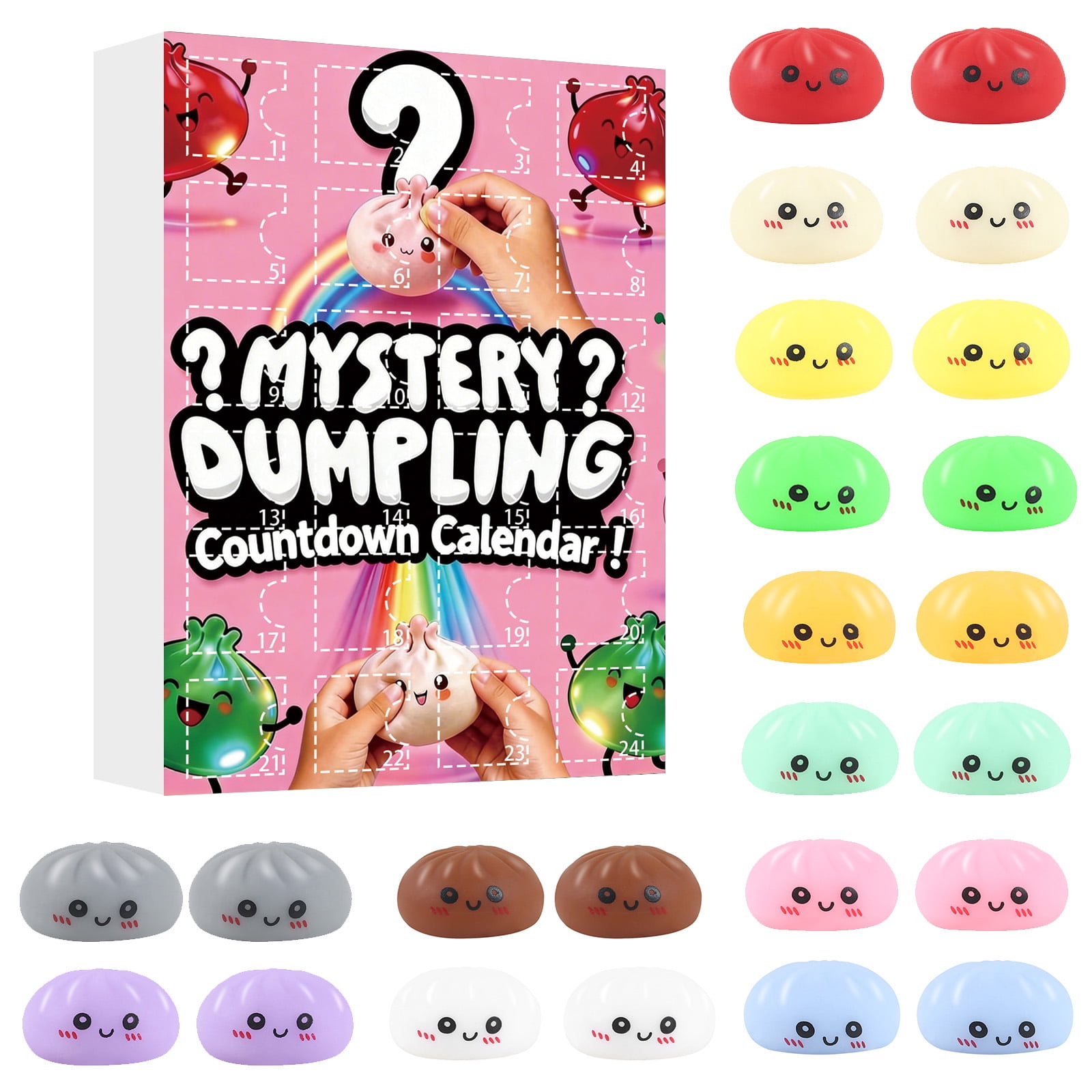 Dumpling Squishies Mystery Advent Countdown Calendar 2026, 24 PCS Random Surprise Squishies, Stress Relief Sensory Fidget Toys for Anxiety Relief & Hand Relaxing, Ideal Birthday Gifts