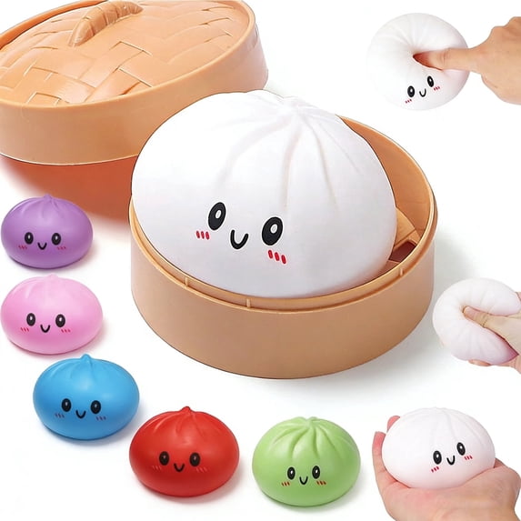 Dumpling Squeeze Clearance, Colorful Dumplings Stress Balls Fidget Sensory To*y,Squeeze Dough Ball Stress Relief Hand To*ys with Food Steamer Stretchy Desk To*ys