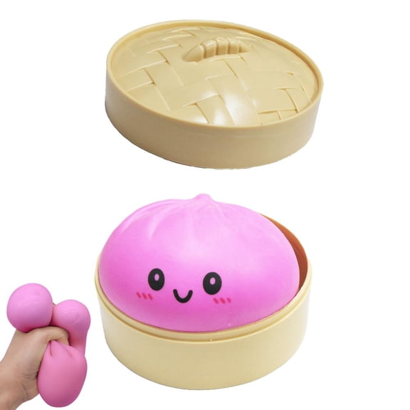 Dumpling Squishies Toy, Giant Glitter Dumpling, Colorful Dumplings Stress Balls Fidget Sensory Toy, Dough Ball Stress Relief Hand Toys with Food Steamer Stretchy Desk Toys