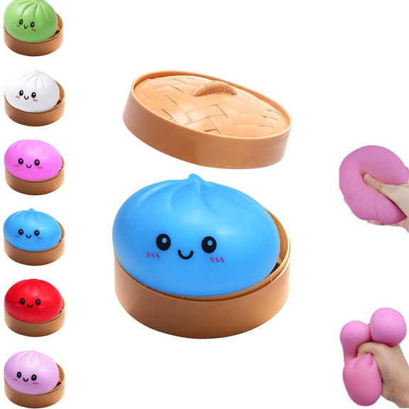 Dumpling Squishies Toy, Giant Glitter Dumpling Stress Balls Fidget Sensory Squeeze Dough Ball, Stretchy Steamer Desk Toys for Stress Relief (Blue)