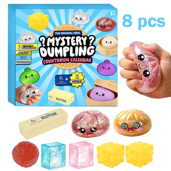 Dumpling Squishy, 2026 Squishy Dumpling Mystery Advent Countdown Calendar, 8 PCS Butter Cheese Cube Surprise Squishies, Stress Relief Sensory Fidget for Anxiety Relief Hand Relax, Birthday Gifts