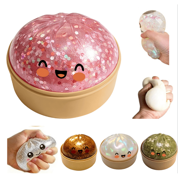 Dumpling Squishy, 4 Inch Dumpling Stress Ball, Soft Squeeze Decompression Dough, Stress Relief Ball (B)