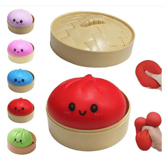Dumpling Squishy, 4 Inch Jumbo Dumpling Stress Ball, Squishy Bun, Anxiety Relief Fidget, Soft Squeeze Decompression Dough for Adults (Red)