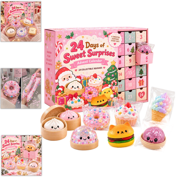 Dumpling Squishy Advent Calendar 2026, 24 Days Christmas Sweet Dessert Squishy Toys Mystery Countdown Surprise Box for Birthday Gifts, Stocking Stuffers and Party Favors
