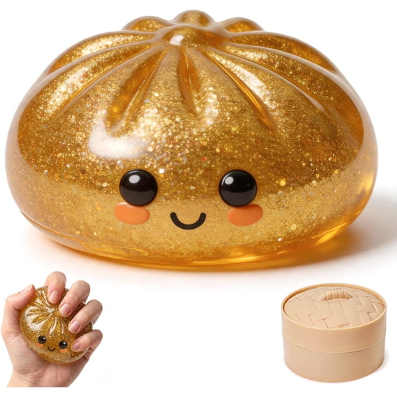 Dumpling Squishy, Dumpling Mystery Box, Colorful Dumplings Stress Balls Toy, Stocking Stuffers (Gold)