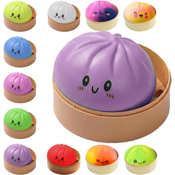Dumpling Squishy Fidget Toys with Steamer Basket,Dumplings Squishy Stress Balls Fidget Sensory Toys, Mystery Dumplings Squishy Soft Squeeze Decompression Dough for Adults