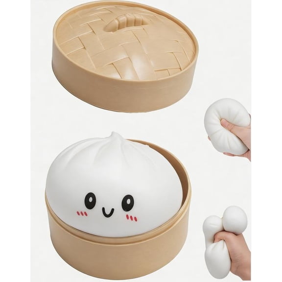 Dumpling Squishy, Giant Jumbo Mystery Dumpling Stress Ball with Emoji, Soft Squeeze Decompression Dough, Anxiety Relief, Sensory Fidget Dough, Stress Relief Ball with Autism (White)
