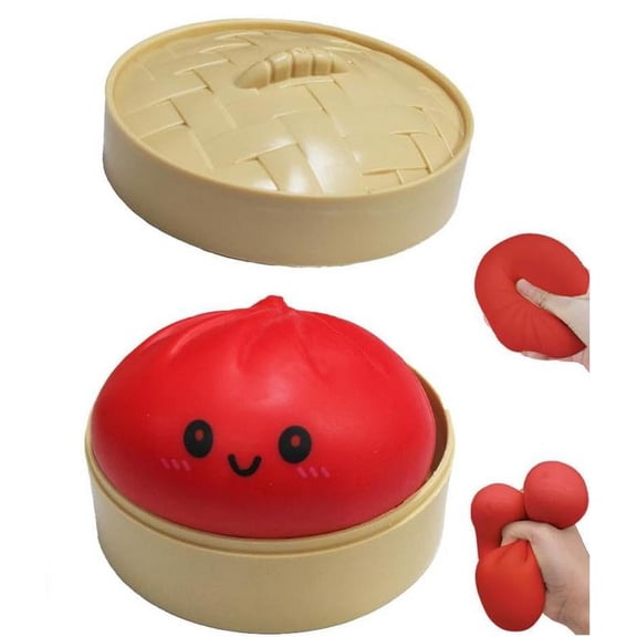Dumpling Squishy, Giant Jumbo Squishy Dumpling Stress Ball with Emoji, Soft Squeeze Decompression Dough, Anxiety Relief, Sensory Fidget Dough, Stress Relief Ball with Autism (Red)