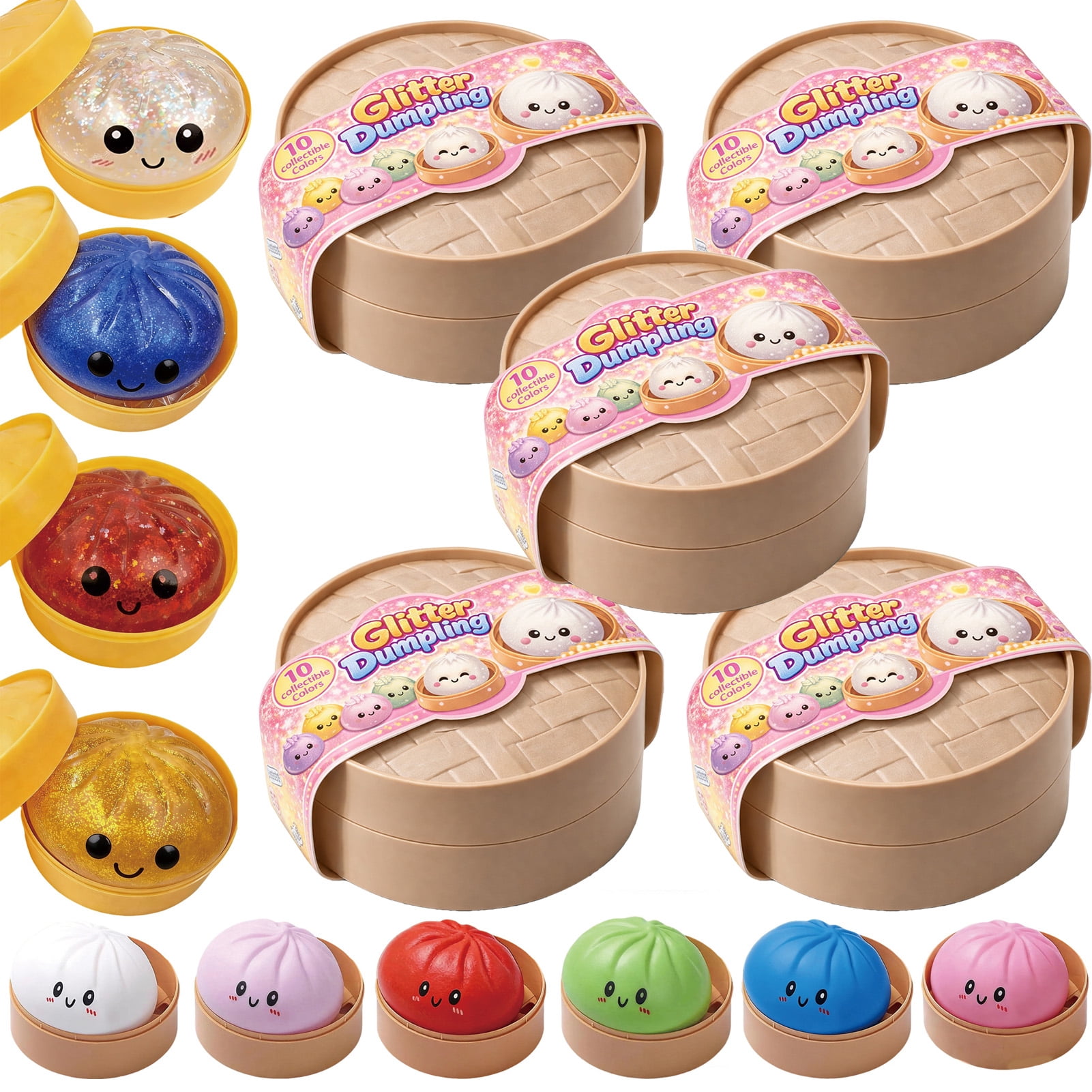 Dumpling Squishy, Glitter Colorful Dumplings Squishies with Steamer Box