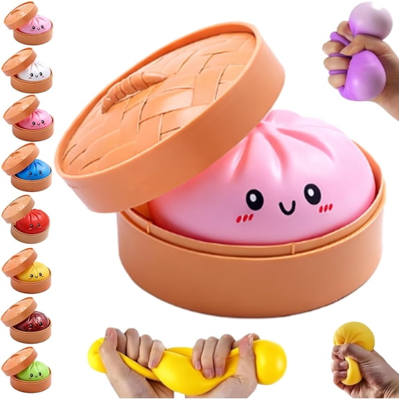 Dumpling Squishy Mystery Box, Dumpling Squishy Stress Ball, Soft Slow Rising Squeeze Dough with Steamer Case, Sensory Fidget for Adults Teens, Easter Basket Stuffer Gifts