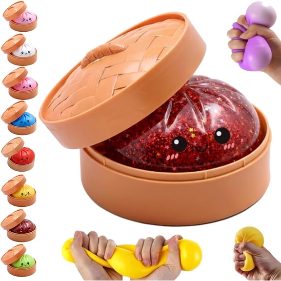 Dumpling Squishy Mystery Box, Dumpling Squishy Stress Ball, Soft Slow Rising Squeeze Dough with Steamer Case, Sensory Fidget for Adults Teens, Easter Basket Stuffer Gifts