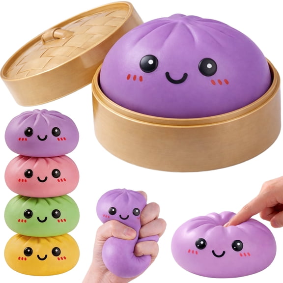 Dumpling Squishy Mystery Box Squeeze Toy, Easter Squishy Dumpling Fidget Toy, Stress Relief Balls Sensory Toy (Purple)