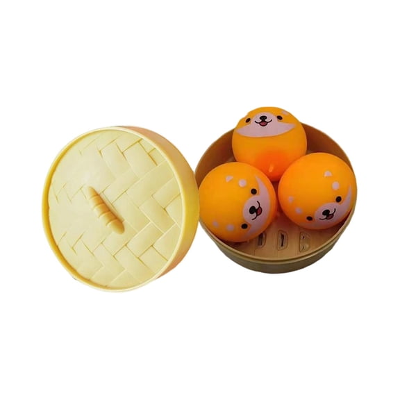 Dumpling Squishy Simulation Steamed Bun Squishy, 3 Pack Slow Rebound Squishies With 1 Matching Steamer, Stress Relief Toys, Party Favors Sensory Toys