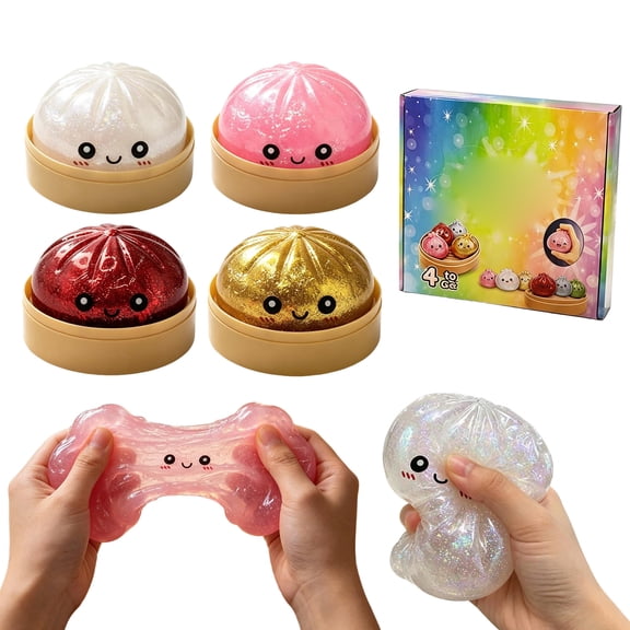 Dumpling Squishy Squishy Dumpling Glitter Slow-Rising Stress Relief Fidget Sensory Toy with Rainbow Gift Box Anxiety Relief for Teens Kids Adults Holiday Birthday Gift,4PCS