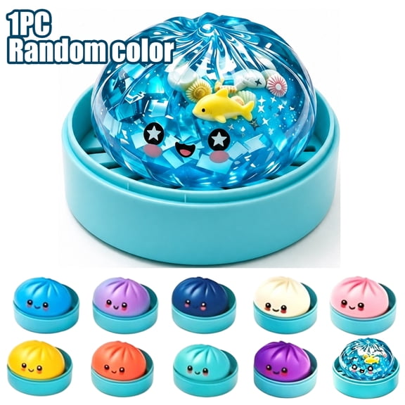 Dumpling Squishy Squishy Dumplings Slow Rising Glitter Stress Balls Colorful Bao Bun Fidget Sensory Toys for Anxiety Relief Cute Squeeze Gifts for Kids Adults Office,Light Blue