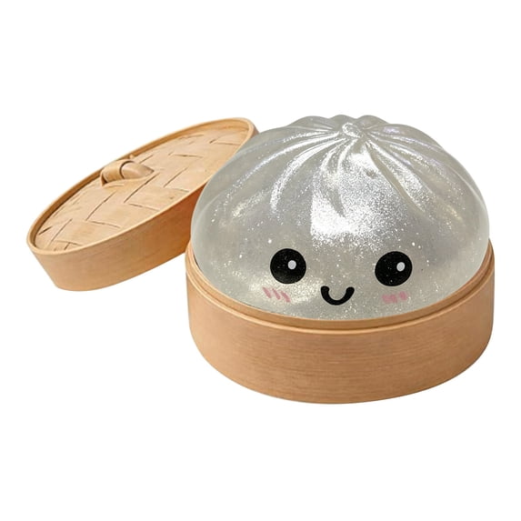 Dumpling Squishy Steamed Bun Slow Rising Toys, Flour Ball Prank Squeeze Fidget Toys with Basket 10ml for Adult Desk Stress Relief
