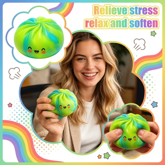 Dumpling Squishy Steamed Bun Slow Rising Toys, Soft Fidget Toys with Basket Lid Cute Face Design 3.94 Inches for Desk Display