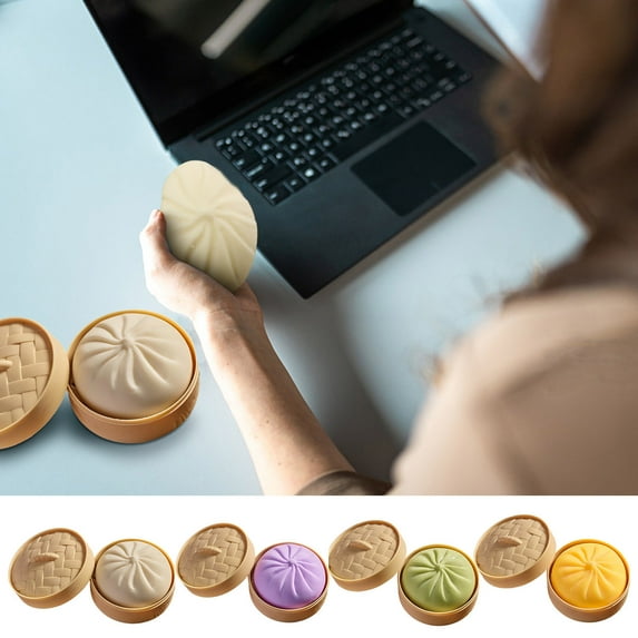 Dumpling Squishy Stress Ball Fidget Toys Squeeze Dough Ball Squishy Bun Anxiety Relief Adult Squeeze, 4 Colors