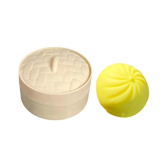 Dumpling Squishy Stress Relief Desk Fidget, Soft Squeeze Decompression Squishy with Steamer Box for Office, Home Desk Decor (Yellow)