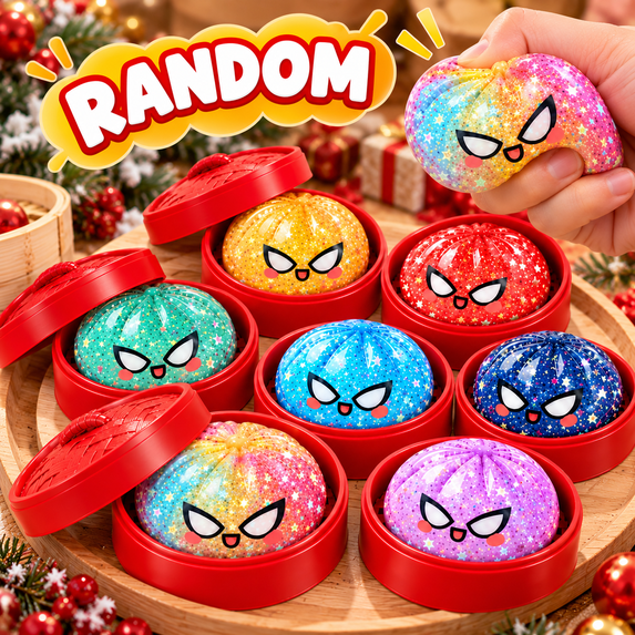 Dumpling Squishy Toy with Red Steamer Case, Squeeze Slow Rising Steamed Bun Fidget Toy, Desk Stress Relief Sensory Toy (Random Color)