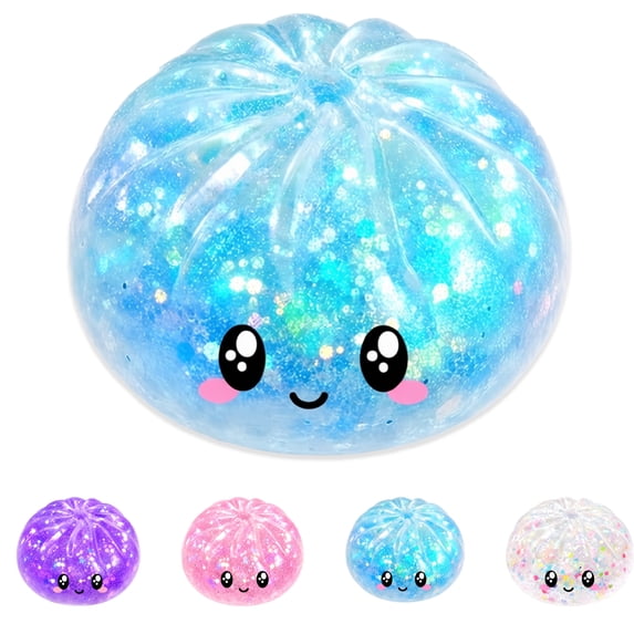 Dumpling Squishy Toys Squishy Dumpling Slow Rising Fidget Squeeze Toy for Stress Relief Cute Blue Glitter Desk Decor Party Favors for Kids Adults,Blue
