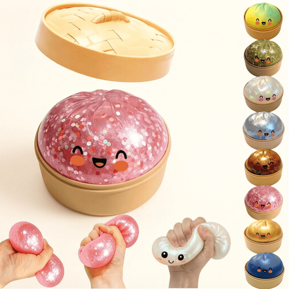 Dumpling Stress Ball Glossy Transparent Gel Surface Cute Smile Face Blushing Cheeks Design Decompression Doll for Handheld Squeeze Stress Relief