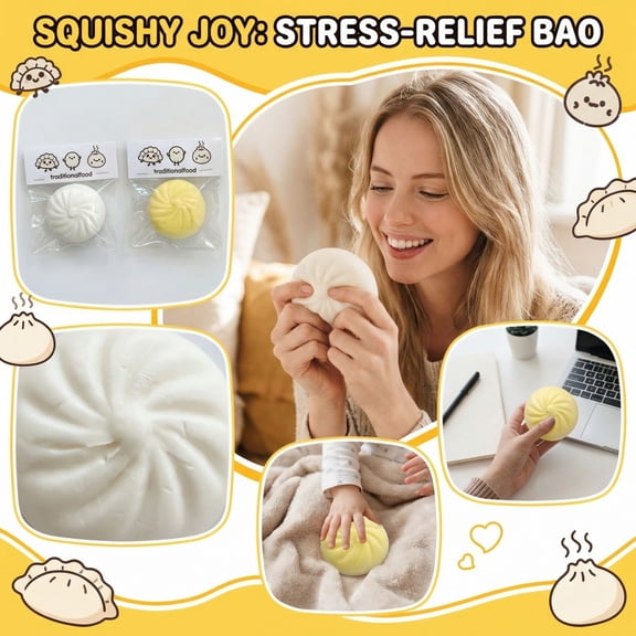 Dumpling Stress Ball, Silicone Sensory Fidget, 3 in Stretchy, Sensory Ball, Anxiety Relief Items, Desktop Decor, Vibrant Design Solid, 1 Pc