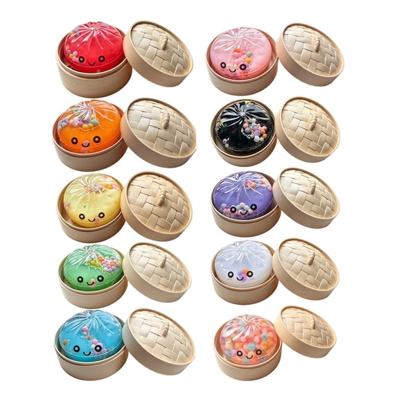 Dumpling Stress Ball Slow Rising Squishy Soft Squeeze Decompression Dough Fidget Toy with Steamer, Random Color