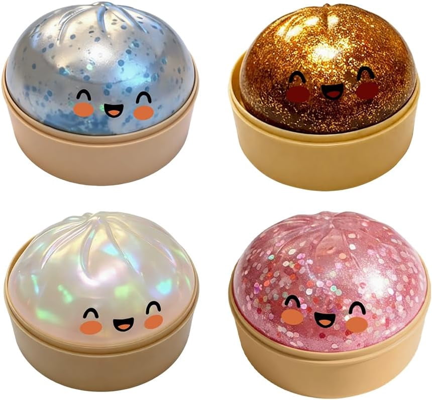 Dumpling Stress Reliever for Adults, Soft Slow Rising Squeeze Ball, Sensory Anxiety Relief Tool, Cute Desk Decor for Office & Home Relaxation (4 Color-Glitter)