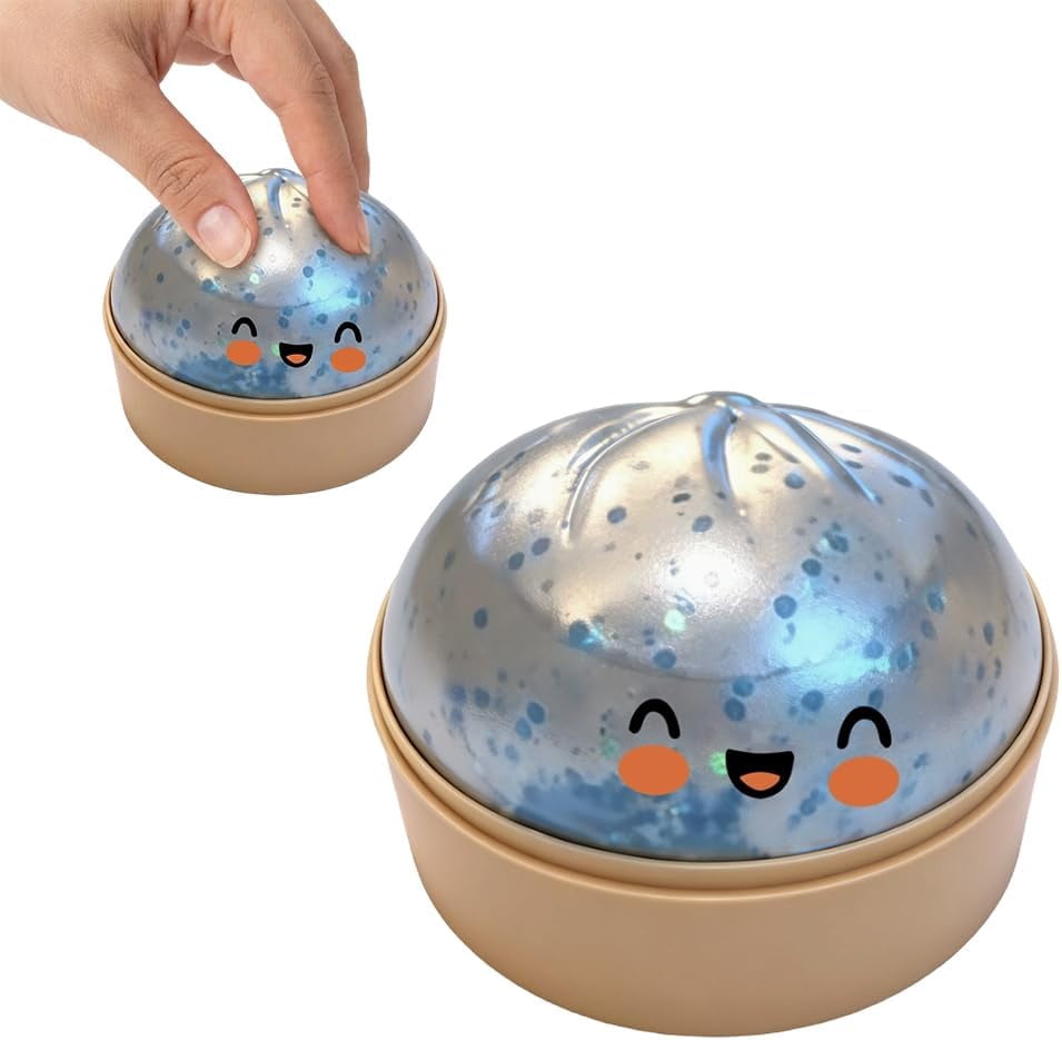 Dumpling Stress Reliever for Adults, Soft Slow Rising Squeeze Ball, Sensory Anxiety Relief Tool, Cute Desk Decor for Office & Home Relaxation (Clear Glitter)