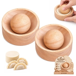 Dumpling Wrapper Maker, Wooden Dough Press Bowl with Rolling Ball