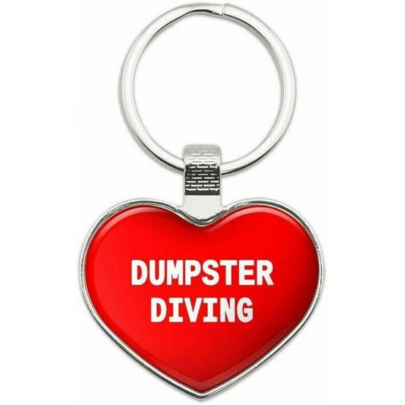 Dumpster Diving - I Love Sports Hobbies Metal Heart Keychain Key Chain Ring, Red