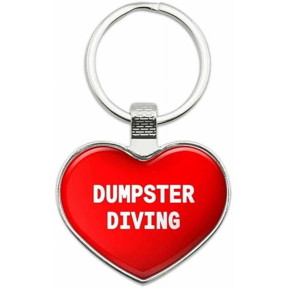 Dumpster Diving - I Love Sports Hobbies Metal Heart Keychain Key Chain Ring, Red